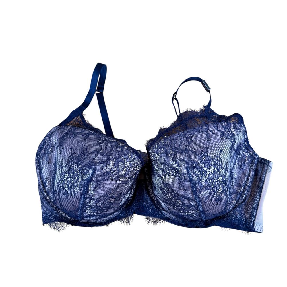 Victoria's Secret Women Lined Plunge Bra Size 38DD Underwire Removable Pads Navy